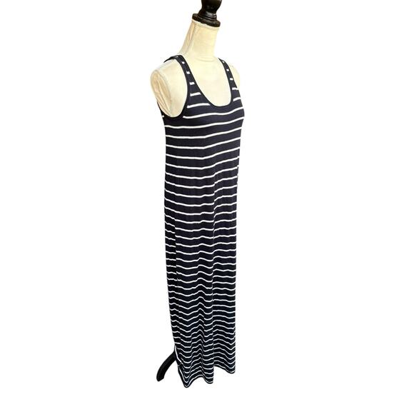 Vince Full Length Striped Knit Tank Maxi Dress Stretchy Scoop Neck - M - Picture 4 of 9